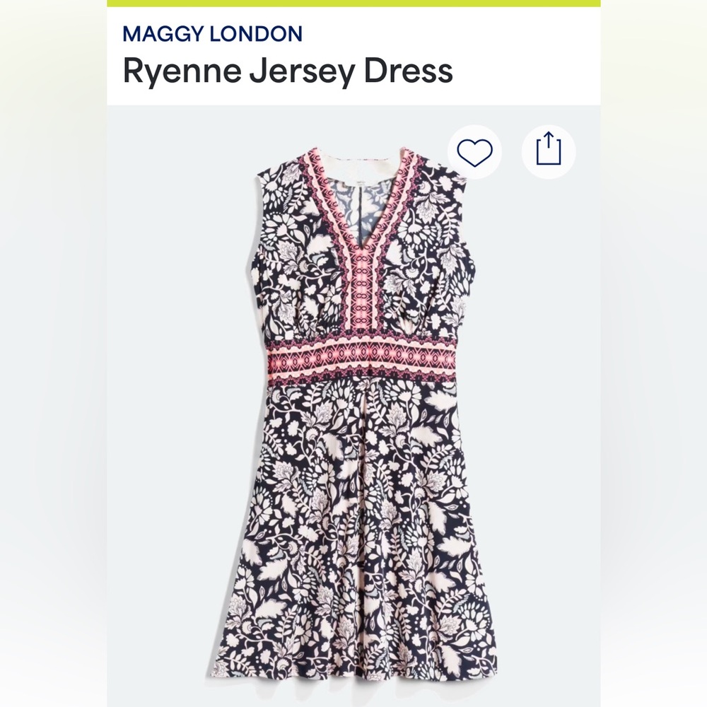 Maggy London Wisp Floral Navy and Pink Halter Dress with coral and white accents